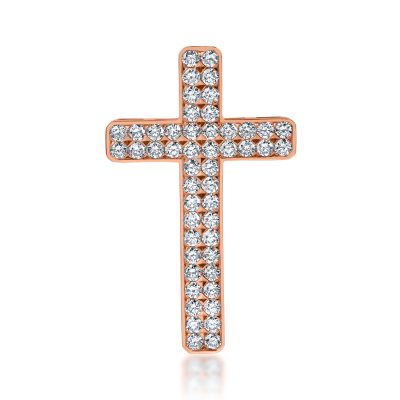 Pandantiv cruce din aur roz cu diamante de 0.89ct