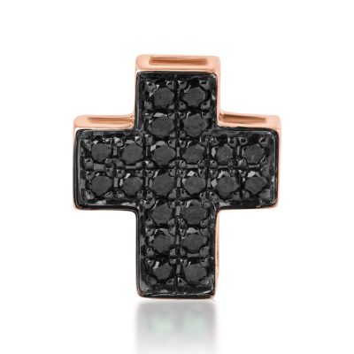Pandantiv cruce din aur roz cu diamante negre de 0.2ct