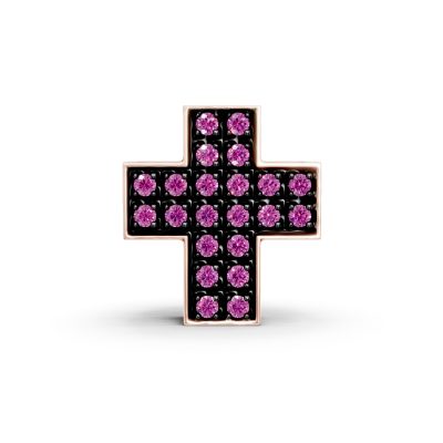 Pandantiv cruce din aur roz cu rubine de 0.22ct
