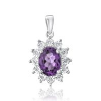 Pandantiv din aur alb cu ametist oval de 1.07ct si diamante de 0.03ct