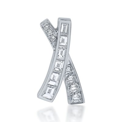 Pandantiv din aur alb cu diamante baguette si rotunde de 0.39ct