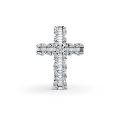 Pandantiv din aur alb cu diamante baguette si rotunde de 0.88ct