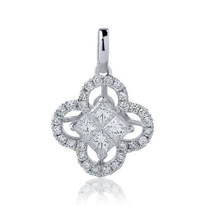 Pandantiv din aur alb cu diamante princess si rotunde de 0.46ct