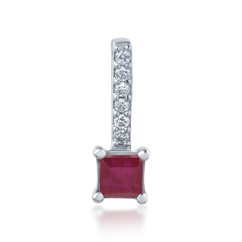 Pandantiv din aur alb cu rubin princess de 0.182ct si diamante de 0.03ct