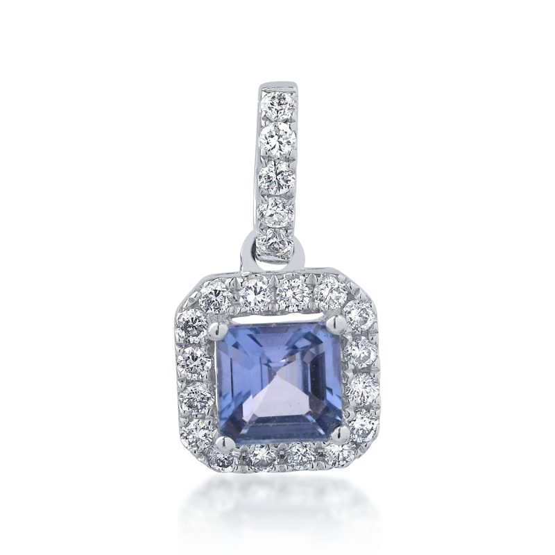 Pandantiv din aur alb cu safir emerald de 0.77ct si diamante de 0.24ct