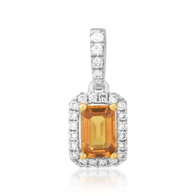 Pandantiv din aur alb cu safir galben emerald de 0.61ct si diamante de 0.16ct