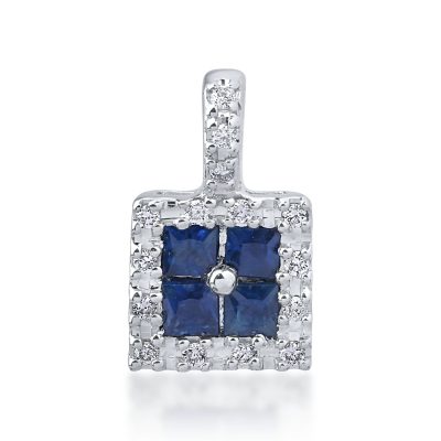 Pandantiv din aur alb cu safire square de 0.24ct si diamante de 0.06ct