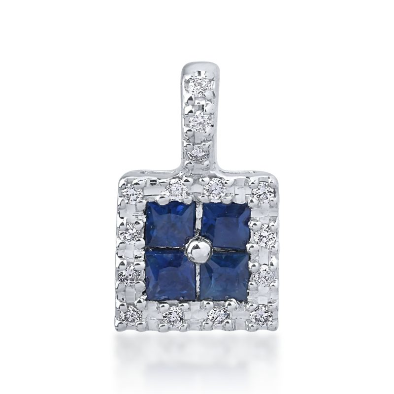 Pandantiv din aur alb cu safire square de 0.24ct si diamante de 0.06ct