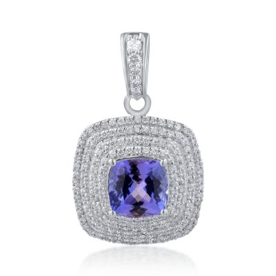 Pandantiv din aur alb cu tanzanit oval de 2.49ct si diamante de 0.66ct