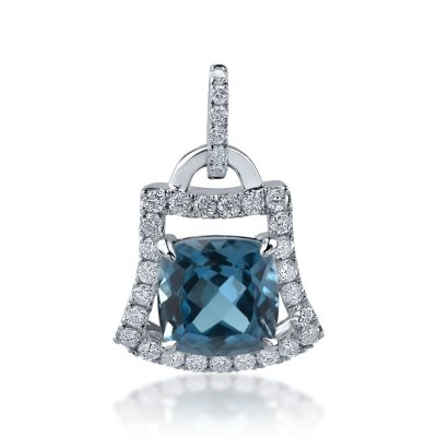 Pandantiv din aur alb cu topaz london blue square de 1.905ct si diamante de 0.239ct