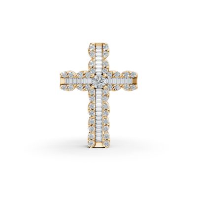 Pandantiv din aur galben cu diamante baguette si rotunde de 0.56ct