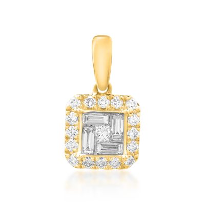 Pandantiv din aur galben cu diamante princess, baguette si rotunde de 0.4ct