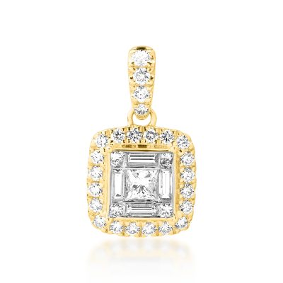 Pandantiv din aur galben cu diamante princess, baguette si rotunde de 0.62ct
