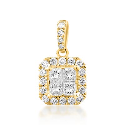 Pandantiv din aur galben cu diamante princess si rotunde de 0.42ct