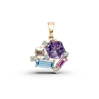 Pandantiv din aur galben cu pietre pretioase si semipretioase de 1.80ct