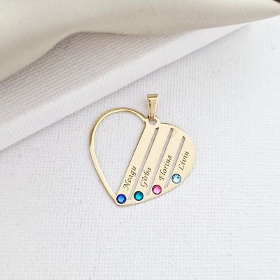 Pandantiv Familie Inima - 4 membri - Aur Galben 14 k cu cristale SwarovskI