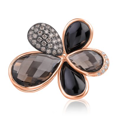 Pandantiv floare din aur roz cu pietre pretioase si semipretioase 21.31ct