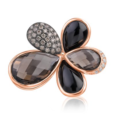 Pandantiv floare din aur roz cu pietre pretioase si semipretioase de 20.98ct