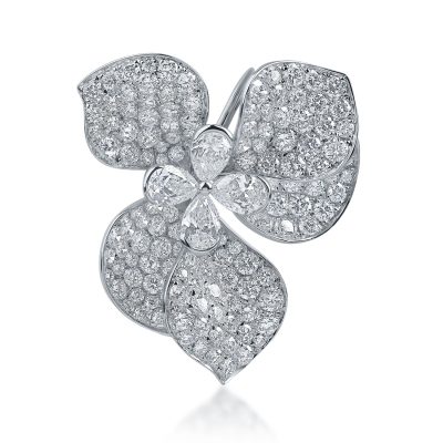 Pandantiv floral din aur alb cu diamante pear si rotunde de 2.65ct
