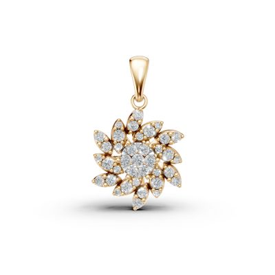 Pandantiv floral din aur galben cu diamante de 0.51ct