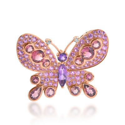Pandantiv fluture din aur roz cu pietre semipretioase de 4.29ct