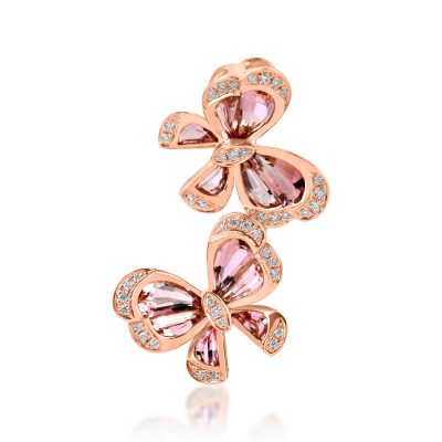 Pandantiv fluturi din aur roz cu turmaline roz de 2.2ct si diamante de 0.15ct