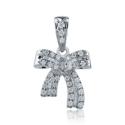 Pandantiv fundita din aur alb cu diamante baguette si rotunde de 0.19ct
