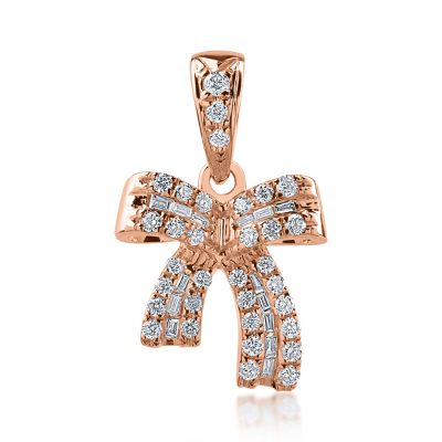 Pandantiv fundita din aur roz cu diamante baguette si rotunde de 0.18ct