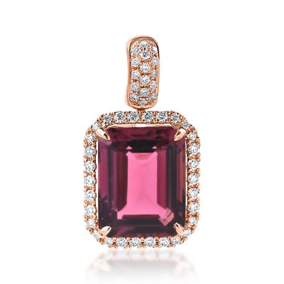 Pandantiv geometric din aur roz cu turmalina roz de 3.2ct si diamante de 0.2ct