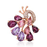 Pandantiv paun din aur roz cu pietre pretioase si semipretioase de 5.67ct