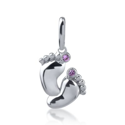 Pandantiv picioruse din aur alb cu safire roz de 0.02ct