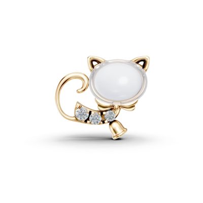 Pandantiv pisicuta pentru copii din aur galben cu topaz alb oval de 0.55ct si diamante de 0.025ct