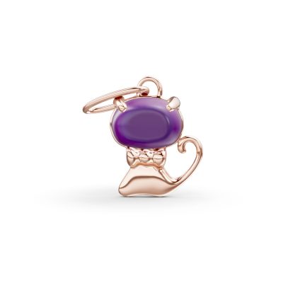 Pandantiv pisicuta pentru copii din aur roz cu ametist oval de 0.3ct