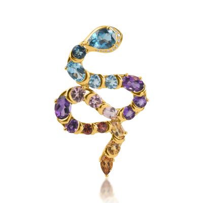 Pandantiv sarpe din aur galben cu pietre pretioase si semipretioase de 5.55ct