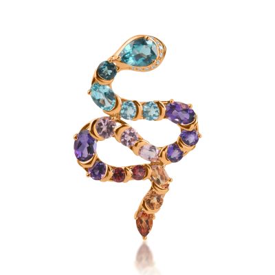 Pandantiv sarpe din aur roz cu pietre pretioase si semipretioase de 5.55ct