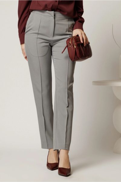 Pantalon DY Fashion gri conici din stofa
