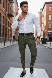 Pantaloni barbati eleganti kaki B1798 N20-1