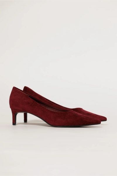 Pantofi bordo eleganti din piele intoarsa ecologica cu toc jos