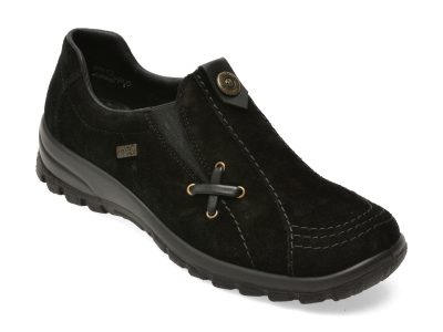 Pantofi RIEKER negri, L7171, din piele intoarsa