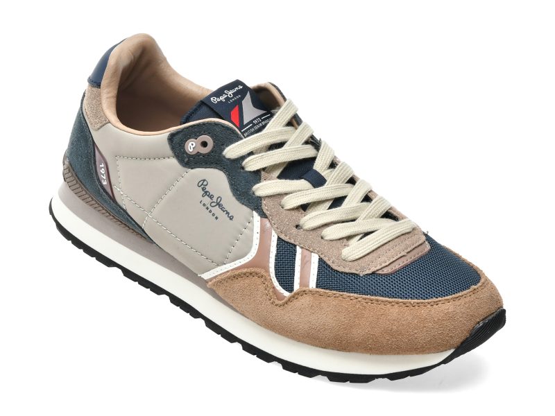 Pantofi sport PEPE JEANS maro, MS40048, din material textil si piele naturala