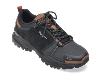 Pantofi sport PEPE JEANS negri, MS60040, din material textil si piele naturala