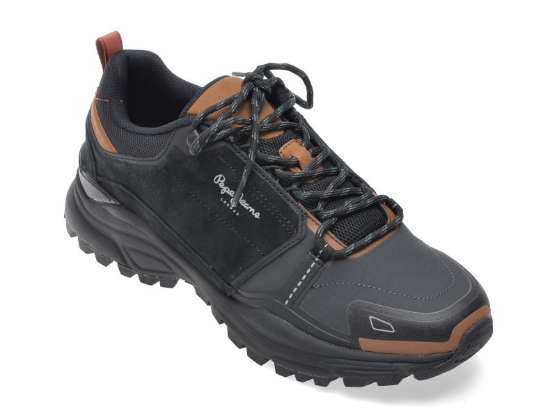 Pantofi sport PEPE JEANS negri, MS60040, din material textil si piele naturala