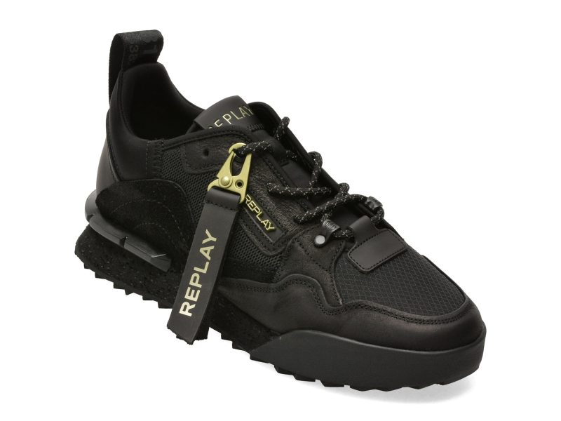 Pantofi sport REPLAY negri, MS1P2UL, din material textil si piele naturala
