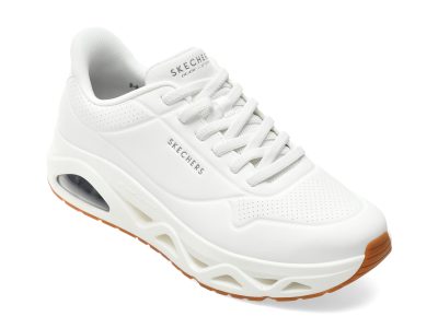 Pantofi sport SKECHERS albi, UNO GLIDE-STEP, din piele ecologica