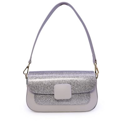 Poșetă satchel femei Enzo Bertini argintie din piele 154POSP3739GAG