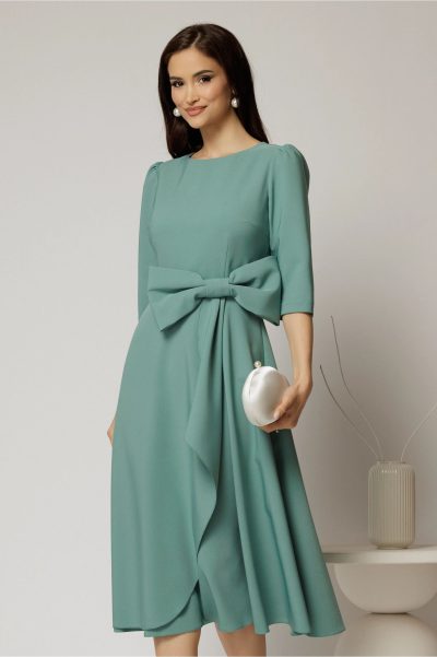 Rochie DY Fashion verde menta cu funda ampla in talie