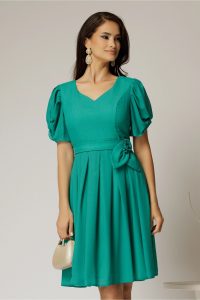 Rochie midi verde din voal sidefat si cordon detasabil