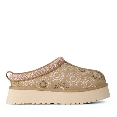 Saboți îmblăniți femei UGG Tazz Sun Stitch mustard seed din piele întoarsă 2391DPP1178193VBE