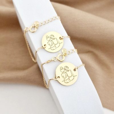 Set Cadou 2 bratari surori / prietene - banut si lantisor din Argint 925 placat cu Aur Galben 18K
