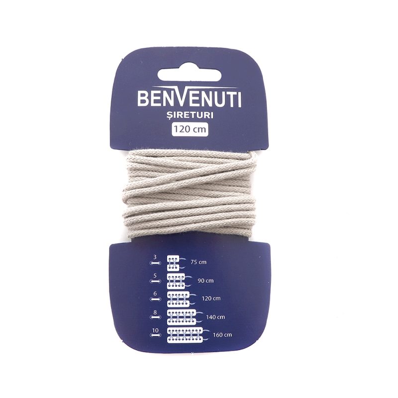 Șiret rotund mediu Benvenuti gri din bumbac 97si120rnbgr